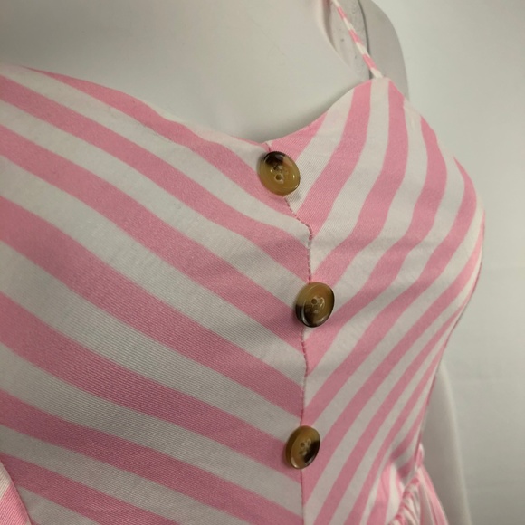 Loose Long Extra Large Button Front Sleeveless Pink Stripe Dress - Picture 5 of 8